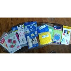 Lot Of Craft Products All New & Unused Stencils Feathers Crackle Medium Pencils